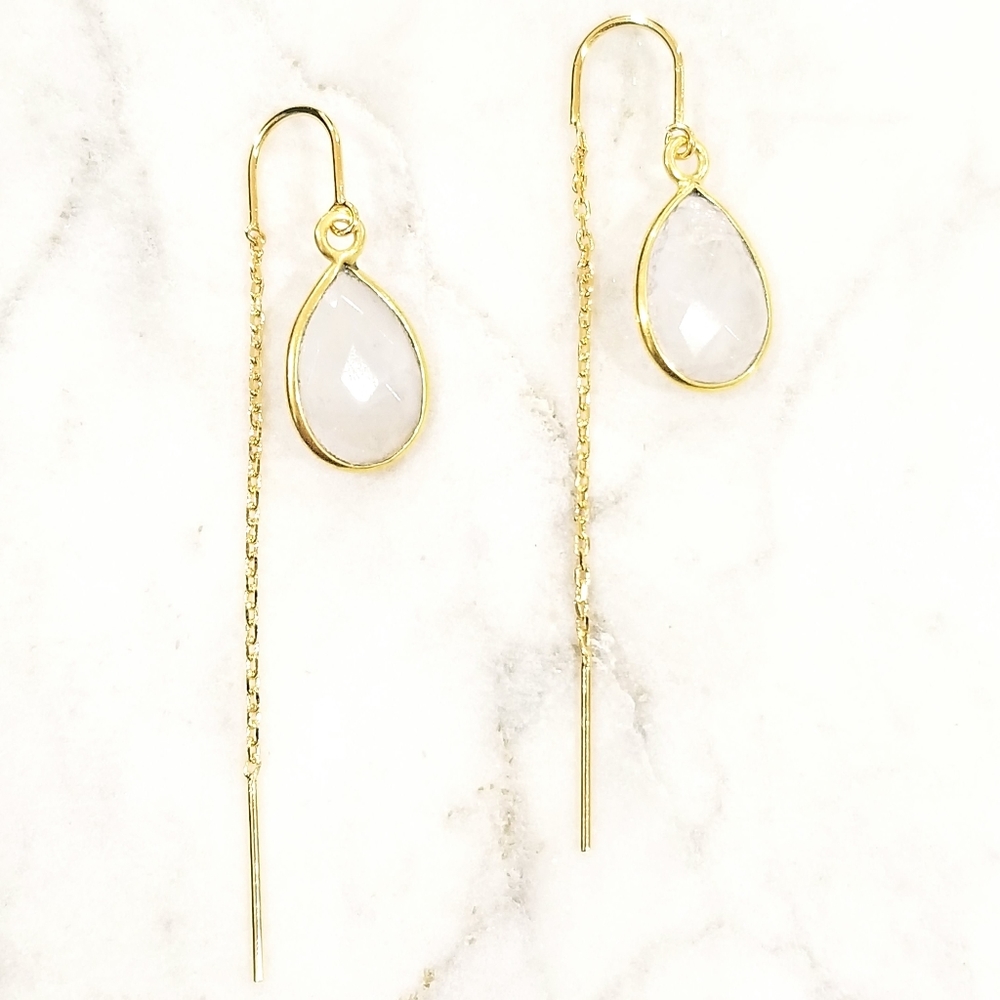 Moonstone gold chain threads earrings
